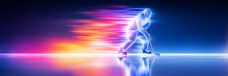 ice hockey dynamic wallpaper with colorful light trails on a dark background. ice hockey bannerの写真素材