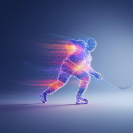 ice hockey dynamic wallpaper with colorful light trails on a dark background. ice hockey bannerの写真素材