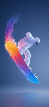 snowboarding dynamic wallpaper with colorful light trails on a dark background. snowboarding bannerの写真素材