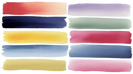 Various watercolor paint swatches showing texture and artistic brush strokes on white. Hand-drawn...
