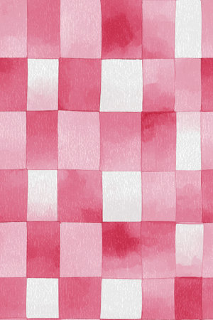 Pink and white watercolor checkered pattern creating a rustic seamless background texture. Pink watercolor gingham check seamless pattern backgroundの写真素材