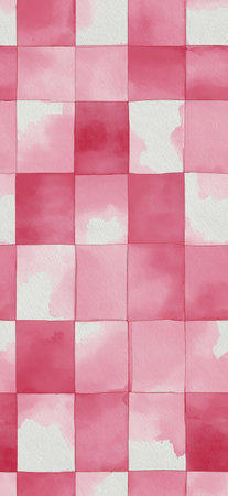 Pink and white watercolor checkered pattern creating a rustic seamless background texture. Pink watercolor gingham check seamless pattern backgroundの写真素材