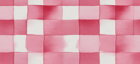 Pink and white watercolor checkered pattern creating a rustic seamless background texture. Pink watercolor gingham check seamless pattern backgroundの写真素材