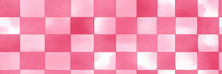 Pink and white watercolor checkered pattern creating a rustic seamless background texture. Pink watercolor gingham check seamless pattern backgroundの写真素材