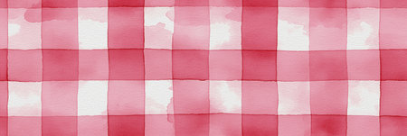 Pink and white watercolor checkered pattern creating a rustic seamless background texture. Pink watercolor gingham check seamless pattern backgroundの写真素材