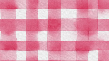 Pink and white watercolor checkered pattern creating a rustic seamless background texture. Pink watercolor gingham check seamless pattern backgroundの写真素材
