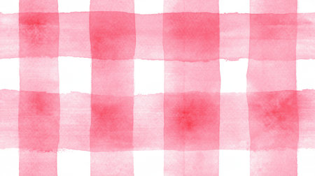 Pink and white watercolor checkered pattern creating a rustic seamless background texture. Pink watercolor gingham check seamless pattern backgroundの写真素材