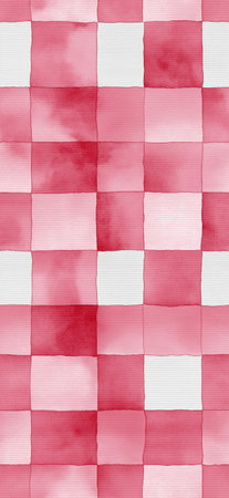 Pink and white watercolor checkered pattern creating a rustic seamless background texture. Pink watercolor gingham check seamless pattern backgroundの写真素材