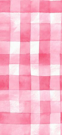 Pink and white watercolor checkered pattern creating a rustic seamless background texture. Pink watercolor gingham check seamless pattern backgroundの写真素材