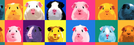 Nine cute guinea pigs in a colorful pop art distinct grid pattern. Pop art guinea pig distinct pet...