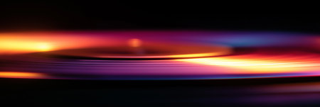 Capturing dynamic light streaks with motion blur in warm and cool colors. Abstract motion blur light streaks creating dynamic energyの写真素材