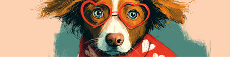 Doodle dog wearing a red heart sweater with heart-shaped glasses. Dog wearing red heart sweater and glasses for Valentineのイラスト素材