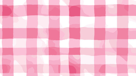 Pink and white watercolor checkered pattern creating a rustic seamless background texture. Pink watercolor gingham check seamless pattern backgroundのイラスト素材