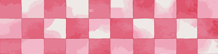 Pink and white watercolor checkered pattern creating a rustic seamless background texture. Pink watercolor gingham check seamless pattern backgroundのイラスト素材