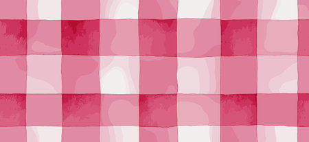 Pink and white watercolor checkered pattern creating a rustic seamless background texture. Pink watercolor gingham check seamless pattern backgroundのイラスト素材