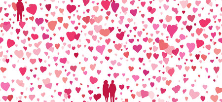 Pink hand-drawn hearts forming a seamless pattern on a white background. Pink heart pattern creating...