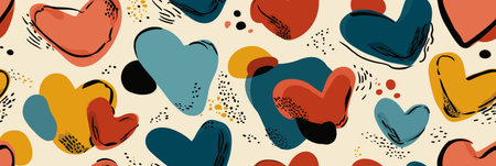 Hearts in a cute retro doodle style creating a vibrant seamless pattern. Seamless heart pattern...