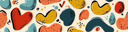 Hearts in a cute retro doodle style creating a vibrant seamless pattern. Seamless heart pattern representing love and romanceのイラスト素材