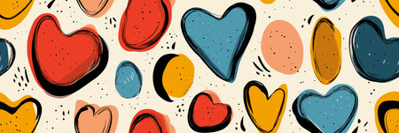 Hearts in a cute retro doodle style creating a vibrant seamless pattern. Seamless heart pattern representing love and romanceのイラスト素材