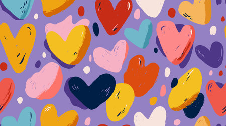 Hearts in a cute retro doodle style creating a vibrant seamless pattern. Seamless heart pattern...