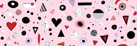 Hearts in a cute retro doodle style creating a vibrant seamless pattern. Seamless heart pattern...