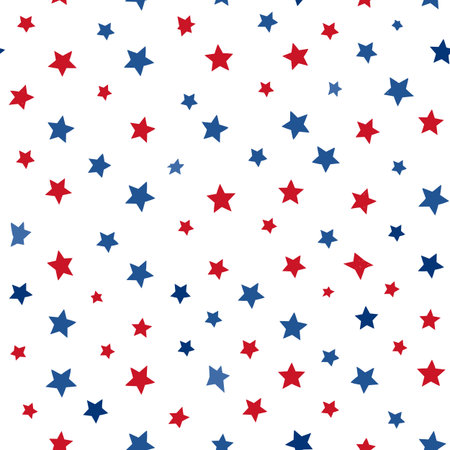 Red and blue stars forming a cheerful, seamless American flag inspired pattern. USA colors star pattern creating a patriotic backgroundのイラスト素材