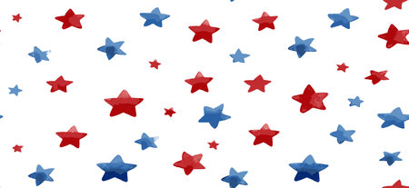 Red and blue stars forming a cheerful, seamless American flag inspired pattern. USA colors star pattern creating a patriotic backgroundのイラスト素材