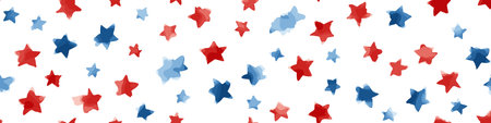 Red and blue stars forming a cheerful, seamless American flag inspired pattern. USA colors star pattern creating a patriotic backgroundのイラスト素材