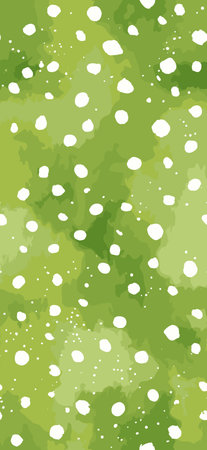 Watercolor green background featuring scattered white and light green polka dots pattern. Watercolor green background with scattered polka dots textureのイラスト素材