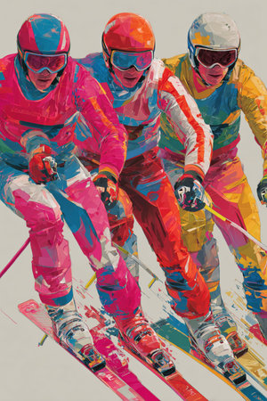 Alpine skiing dynamic multicolor graphic wallpaper or banner. Alpine skiing graphic art effect posterの写真素材