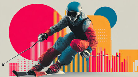 Alpine skiing dynamic multicolor graphic wallpaper or banner. Alpine skiing graphic art effect posterの写真素材