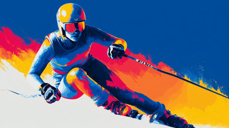 Alpine skiing dynamic multicolor graphic wallpaper or banner. Alpine skiing graphic art effect...