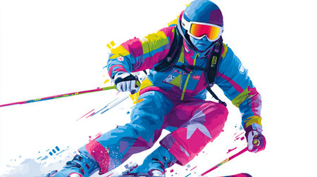 Alpine skiing dynamic multicolor graphic wallpaper or banner. Alpine skiing graphic art effect posterの写真素材