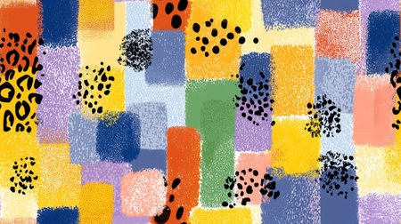 Seamless collage pattern featuring diverse animal print textures and abstract color blocks. Abstract...