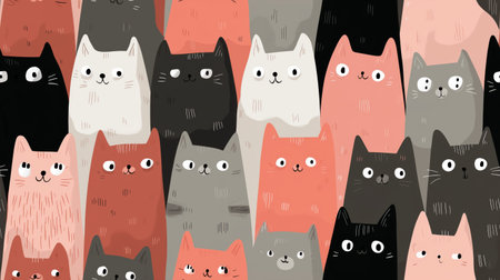 Many cute cats with different expressions forming a seamless animal pattern. Cute cat pattern...