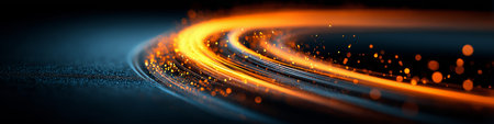 Abstract glowing light trails with particles showing dynamic energy and speed. Glowing light trails...