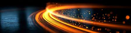 Abstract glowing light trails with particles showing dynamic energy and speed. Glowing light trails...