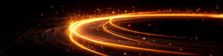 Abstract glowing light trails with particles showing dynamic energy and speed. Glowing light trails...