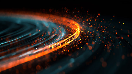 Abstract glowing light trails with particles showing dynamic energy and speed. Glowing light trails...
