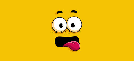 Cartoon character face showing a playful expression with wide eyes and tongue sticking out. Funny cartoon character face with tongue sticking outのイラスト素材