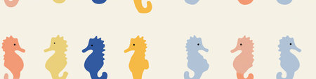Playful seahorses forming a cute children's pastel colored seamless pattern on a white background. Colorful seahorses creating a playful ocean seamless patternの写真素材