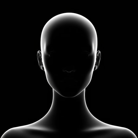 Human head silhouette with bright outline against a dark background representing identity and mystery. Human head silhouette creating anonymity conceptの写真素材
