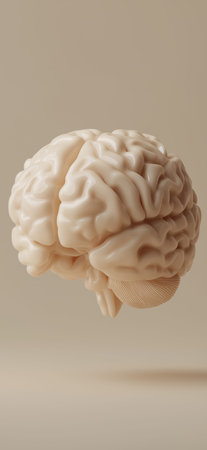 Monochromatic brain floating isolated on a minimalist beige background, representing intelligence...