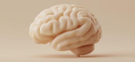 Monochromatic brain floating isolated on a minimalist beige background, representing intelligence...