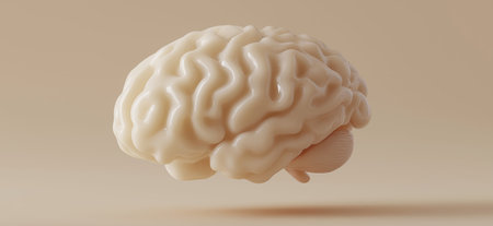 Monochromatic brain floating isolated on a minimalist beige background, representing intelligence...