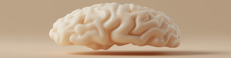 Monochromatic brain floating isolated on a minimalist beige background, representing intelligence...