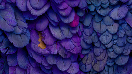 Overlapping purple and blue feathers creating a soft, natural, and rich textural pattern. Purple and...