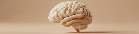 Monochromatic brain floating isolated on a minimalist beige background, representing intelligence...
