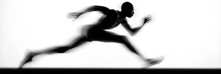 Athlete sprinting forward, creating dynamic motion blur. Runner moving with speed and motion blur on...