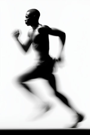 Athlete sprinting forward, creating dynamic motion blur. Runner moving with speed and motion blur on...